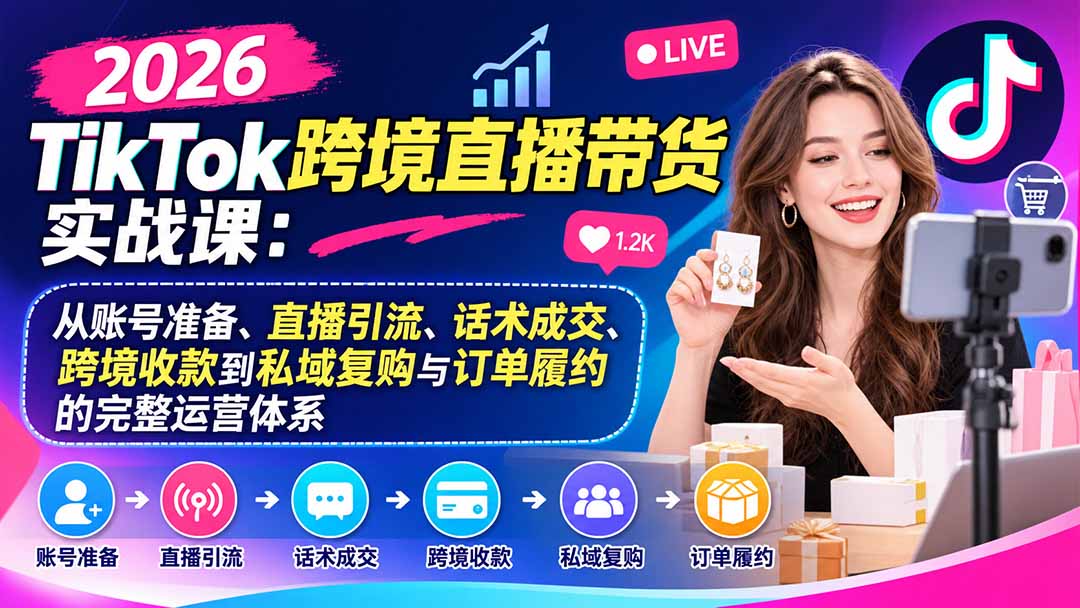 2026TikTok跨境直播带货实战课：从账号准备、直播引流、话术成交、跨境收款到私域复购与订单履约的完整运营体系-MFXUI中国站
