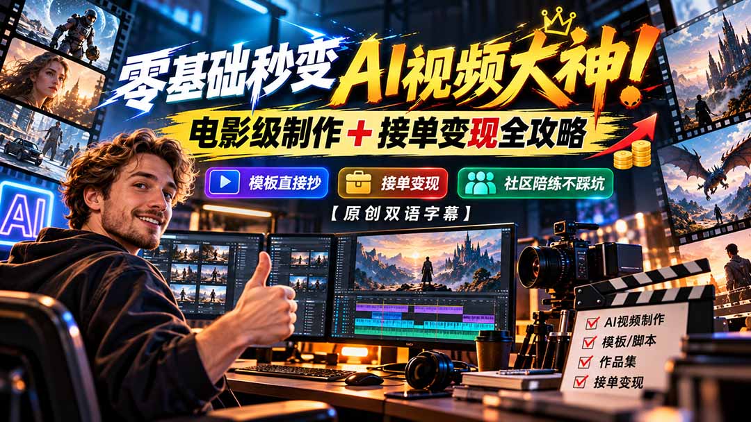 零基础秒变AI视频大神！电影级制作 + 接单变现全攻略，模板直接抄，社区陪练不踩坑【原创双语字幕】-MFXUI中国站