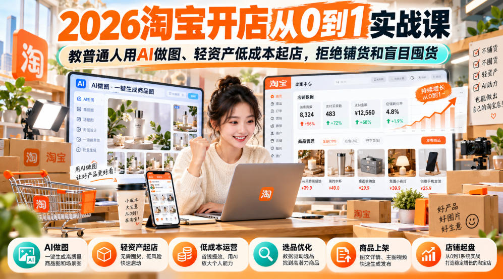 2026淘宝开店从0到1实战课，教普通人用AI做图、轻资产低成本起店，拒绝铺货和盲目囤货-MFXUI中国站