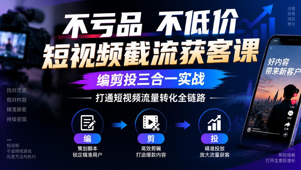 不亏品不低价短视频截流获客课，编剪投三合一实战，打通短视频流量转化全链路-MFXUI中国站