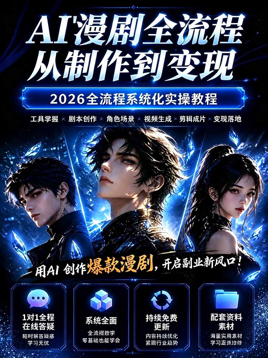 图片[1]-【无水印】2026AI漫剧创作与商业变现掘金营：打通选题→AI编剧→角色场景→自动分镜→视频生成→剪辑发布→运营变现-MFXUI中国站