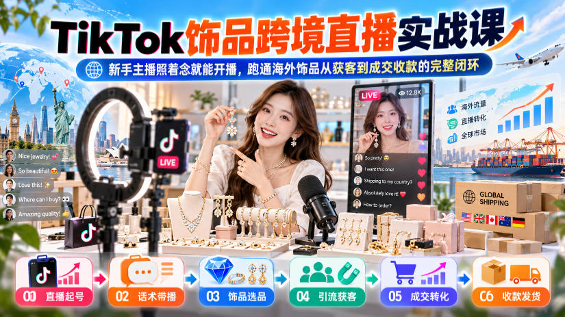 TikTok饰品跨境直播实战课，新手主播照着念就能开播，跑通海外饰品从获客到成交收款的完整闭环-MFXUI中国站