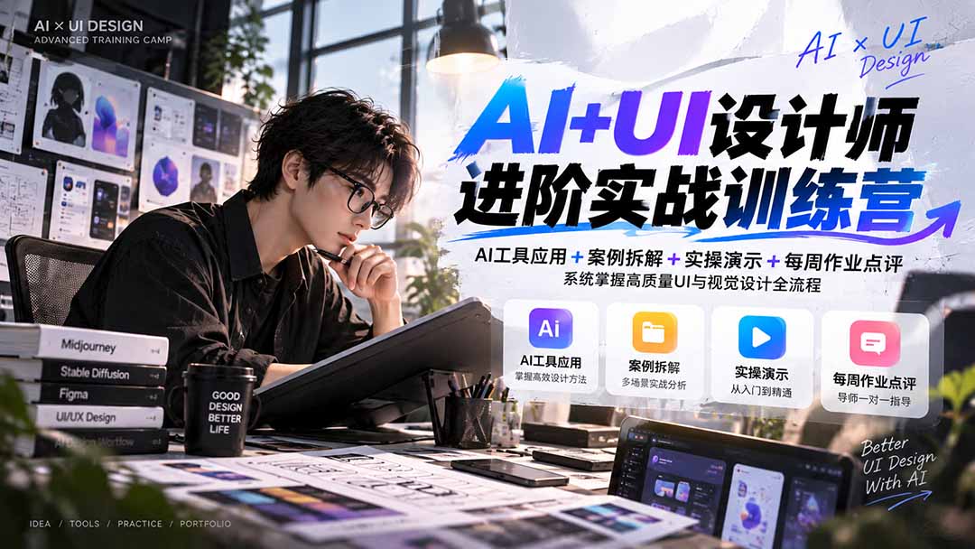 【无水印】AI+UI设计师进阶训练营-第4期：AI工具应用+案例拆解+实操演示+作业点评，掌握高质量UI与视觉设计全流程-MFXUI中国站