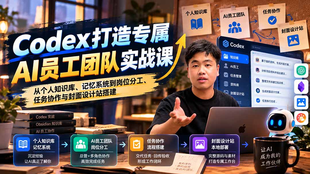 【无水印】Codex打造专属AI员工团队实战课:从个人知识库、记忆系统到岗位分工、任务协作与封面设计站搭建-MFXUI中国站