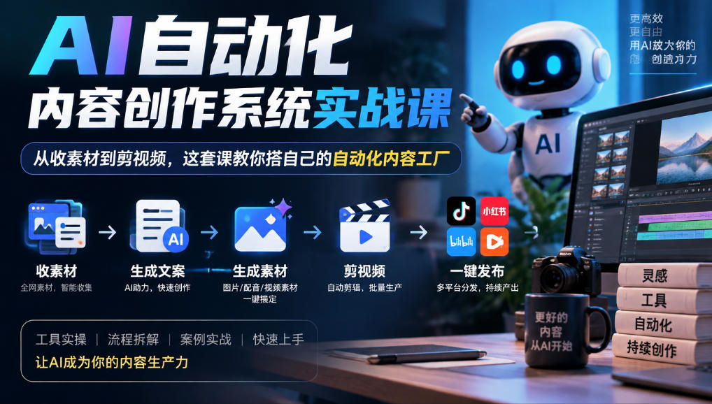 AI自动化内容创作系统实战课，从收素材到剪视频，这套课教你搭自己的自动化内容工厂-MFXUI中国站