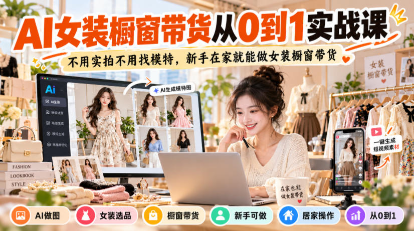 AI女装橱窗带货从0到1实战课，不用实拍不用找模特，新手在家就能做女装橱窗带货-MFXUI中国站