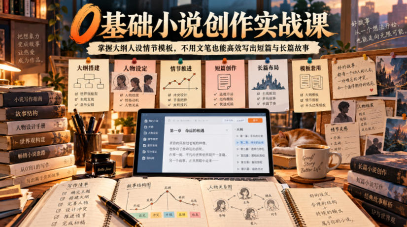 0基础小说创作实战课｜掌握大纲人设情节模板，不用文笔也能高效写出短篇与长篇故事-MFXUI中国站