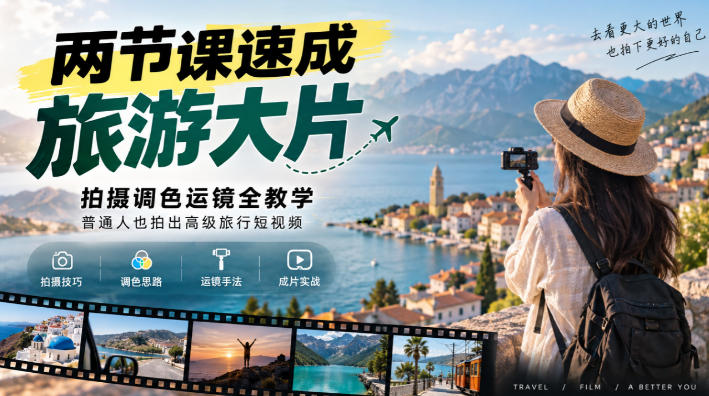 两节课速成旅游大片｜拍摄调色运镜全教学，普通人也拍出高级旅行短视频-MFXUI中国站
