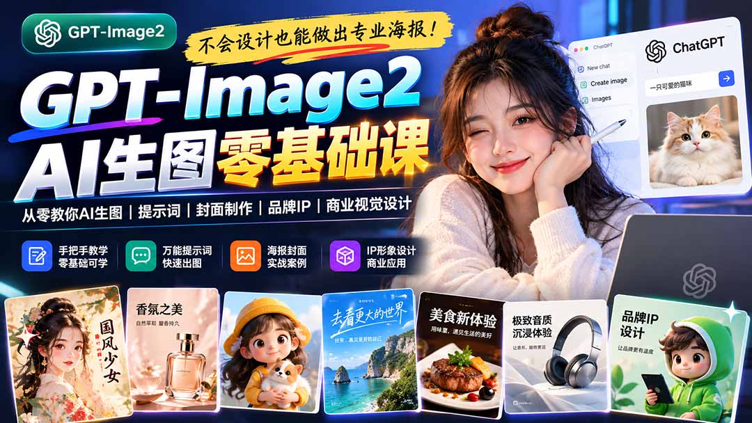 不会设计也能做出专业海报!GPT-Image2从零教你AI生图、提示词、封面制作、品牌IP与商业视觉设计-MFXUI中国站