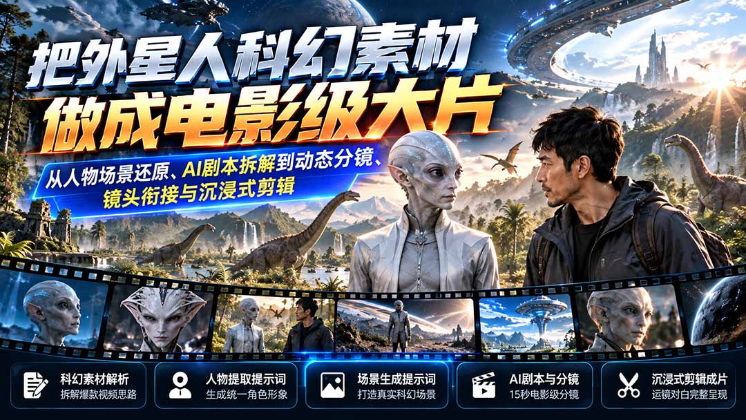 把外星人科幻素材做成电影级大片：从人物场景还原、AI剧本拆解到动态分镜、镜头衔接与沉浸式剪辑-MFXUI中国站