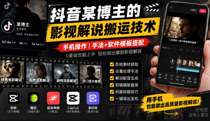 抖音某博主的影视解说搬运技术，手机操作，手法+软件模板搭配-MFXUI中国站