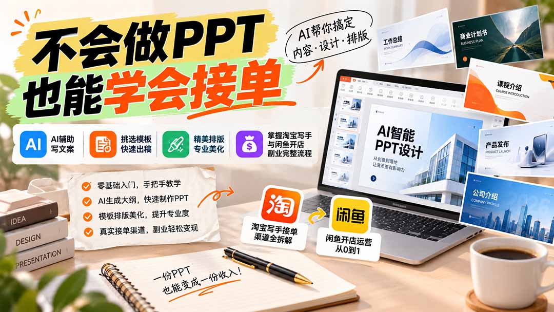 不会做PPT也能学会接单：AI辅助写文案、挑模板、做排版，掌握淘宝写手与闲鱼开店副业完整流程-MFXUI中国站