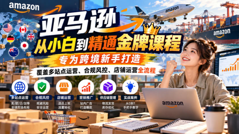 亚马逊从小白到精通金牌课程，专为跨境新手打造，覆盖多站点运营、合规风控、店铺运营全流程-MFXUI中国站