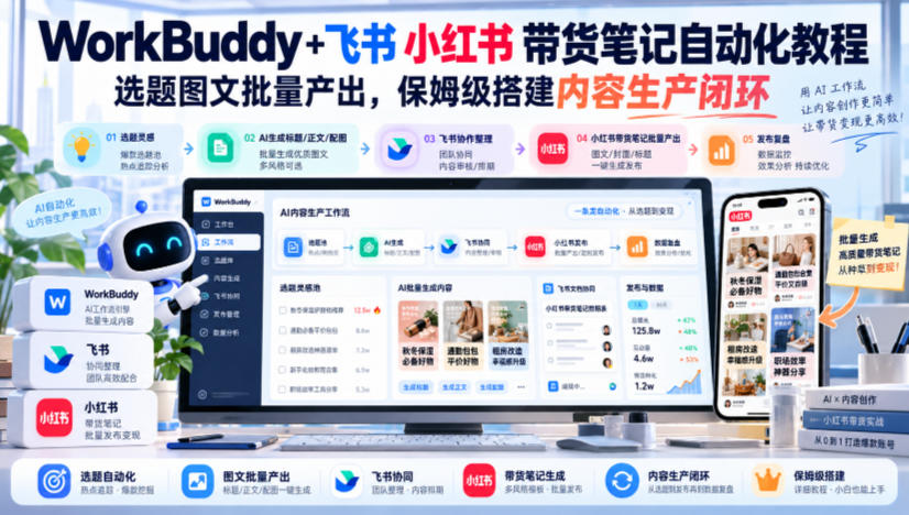 WorkBuddy+飞书小红书带货笔记自动化教程，选题图文批量产出，保姆级搭建内容生产闭环【文档】-MFXUI中国站