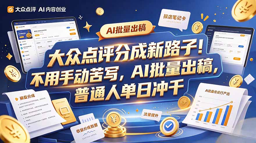大众点评副业新玩法，工具提效解放双手，批量做笔记，单日可破千-MFXUI中国站