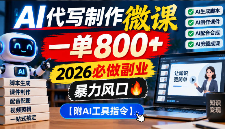 AI代写制作微课，一单800+，2026必做副业，暴力风口【附AI工具指令】【揭秘】-MFXUI中国站