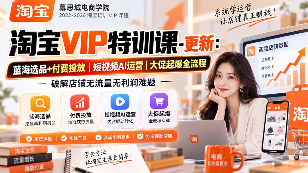 淘宝VIP特训课-更新1016:蓝海选品+付费投放|短视频AI运营|大促起爆全流程,破解店铺无流量无利润难题-MFXUI中国站