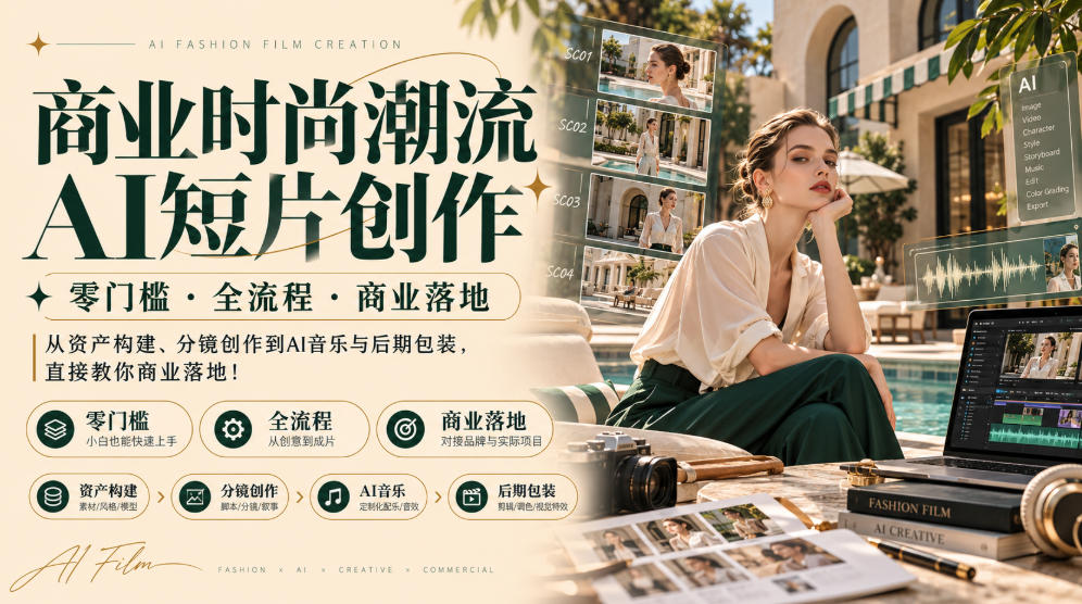 商业时尚潮流AI短片创作｜零门槛・全流程・商业落地，从资产构建、分镜创作到AI音乐与后期包装，直接教你商业落地！-MFXUI中国站