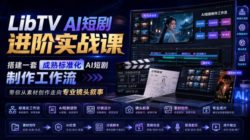 LibTV AI短剧进阶实战课，搭建一套成熟标准化AI短剧制作工作流，带你从素材创作走向专业镜头叙事(更新)-MFXUI中国站