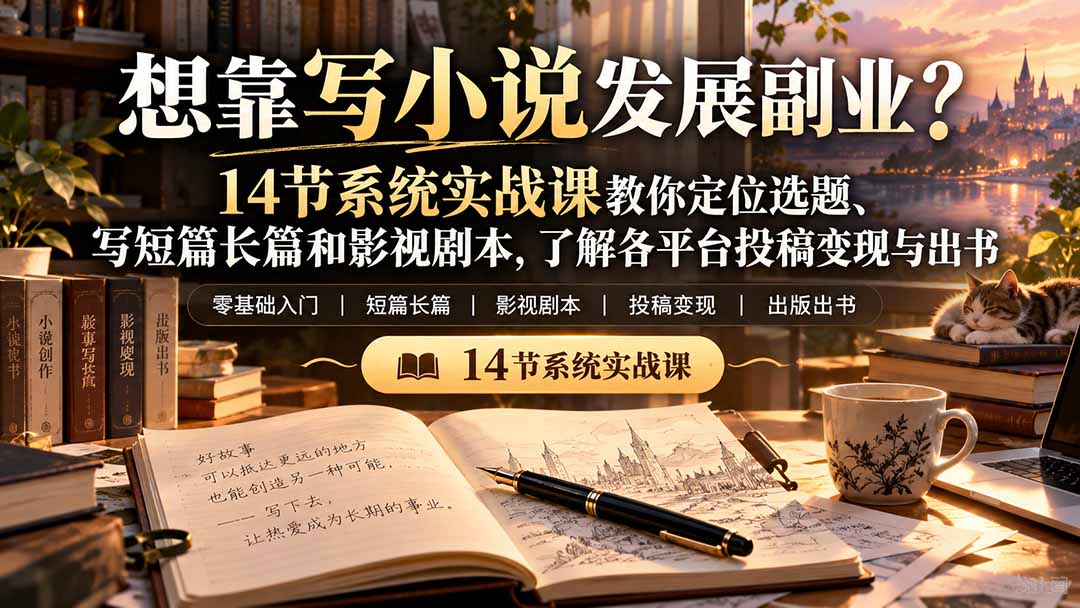 【无水印】想靠写小说发展副业？14节系统实战课教你定位选题、写短篇长篇和影视剧本，了解各平台投稿变现与出书-MFXUI中国站