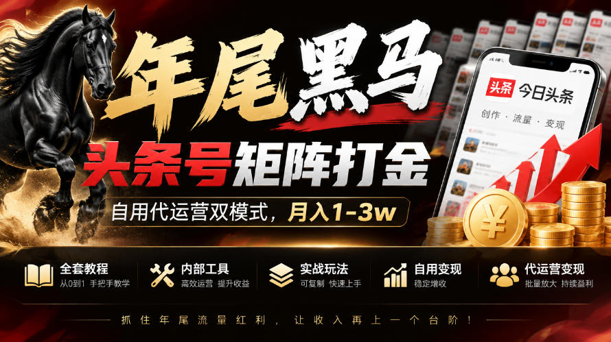 【年尾黑马】头条号矩阵打金，自用代运营双模式，月入1-3w，附全套教程及内部工具【揭秘】-MFXUI中国站