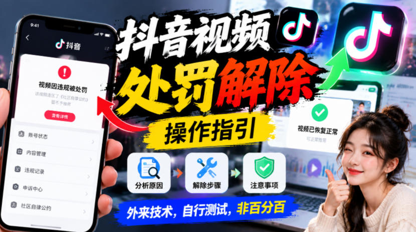 抖音视频处罚解除操作指引，外来技术，自行测试，非百分百-MFXUI中国站