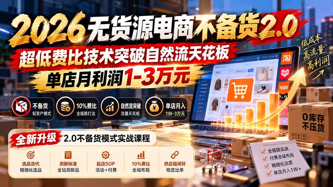 2026无货源电商不备货2.0【更新1019】：超低费比技术突破自然流天花板，单店月利润1-3万元-MFXUI中国站