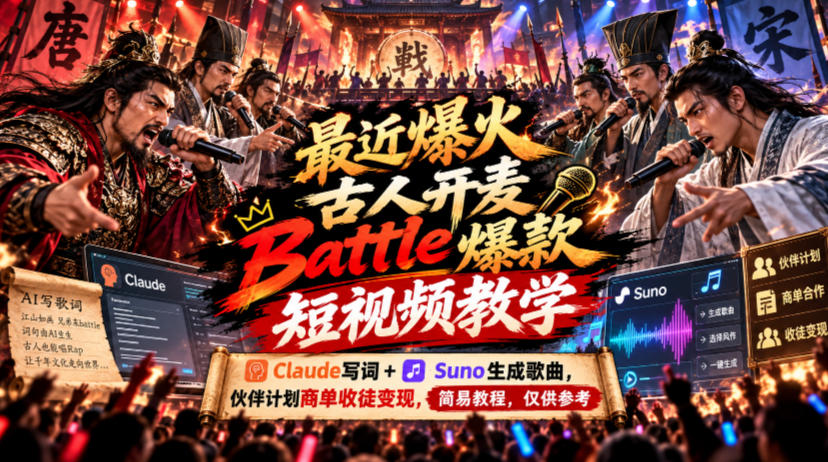 最近爆火古人开麦Battle爆款短视频教学，Claude写词+Suno生成歌曲，伙伴计划商单收徒变现，简易教程，仅供参考-MFXUI中国站