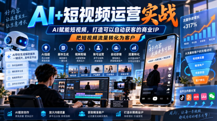AI+短视频运营实战，AI赋能短视频，打造可以自动获客的商业IP，把短视频流量转化为客户-MFXUI中国站