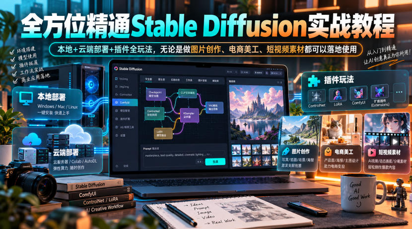 全方位精通Stable Diffusion实战教程｜本地+云端部署+插件全玩法，无论是做图片创作、电商美工、短视频素材都可以落地使用-MFXUI中国站