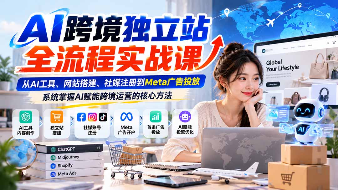 AI跨境独立站全流程实战课：从AI工具、网站搭建、社媒注册到Meta广告投放，系统掌握AI赋能跨境运营的核心方法-MFXUI中国站