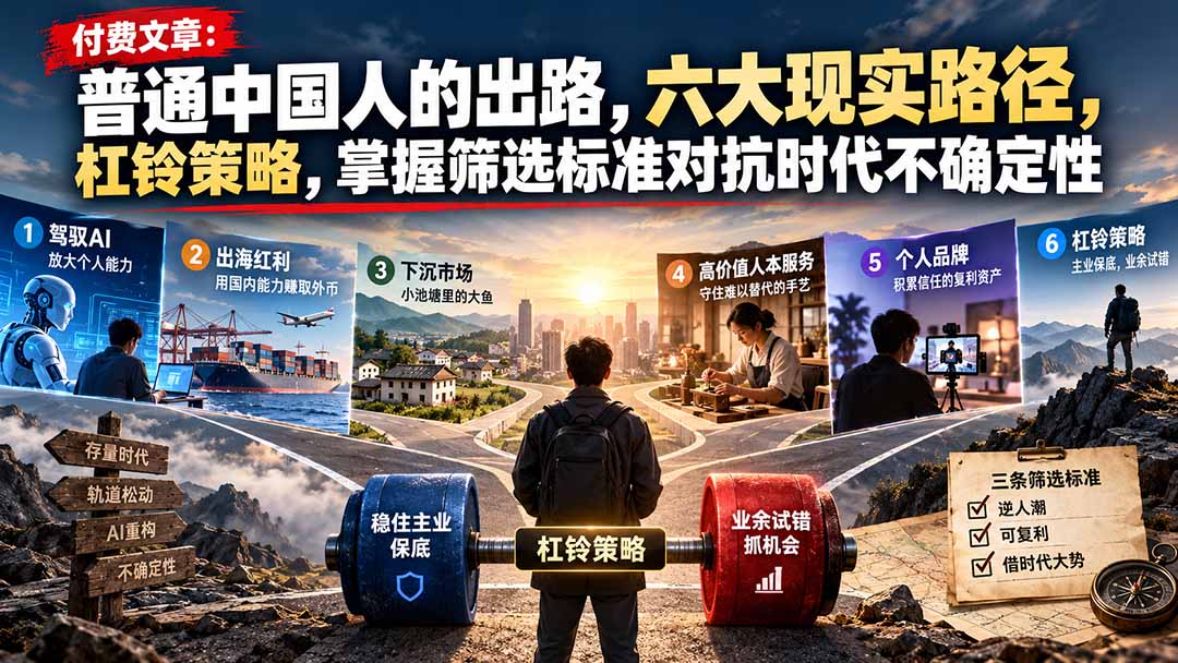 付费文章：普通中国人的出路，六大现实路径，杠铃策略，掌握筛选标准对抗时代不确定性-MFXUI中国站