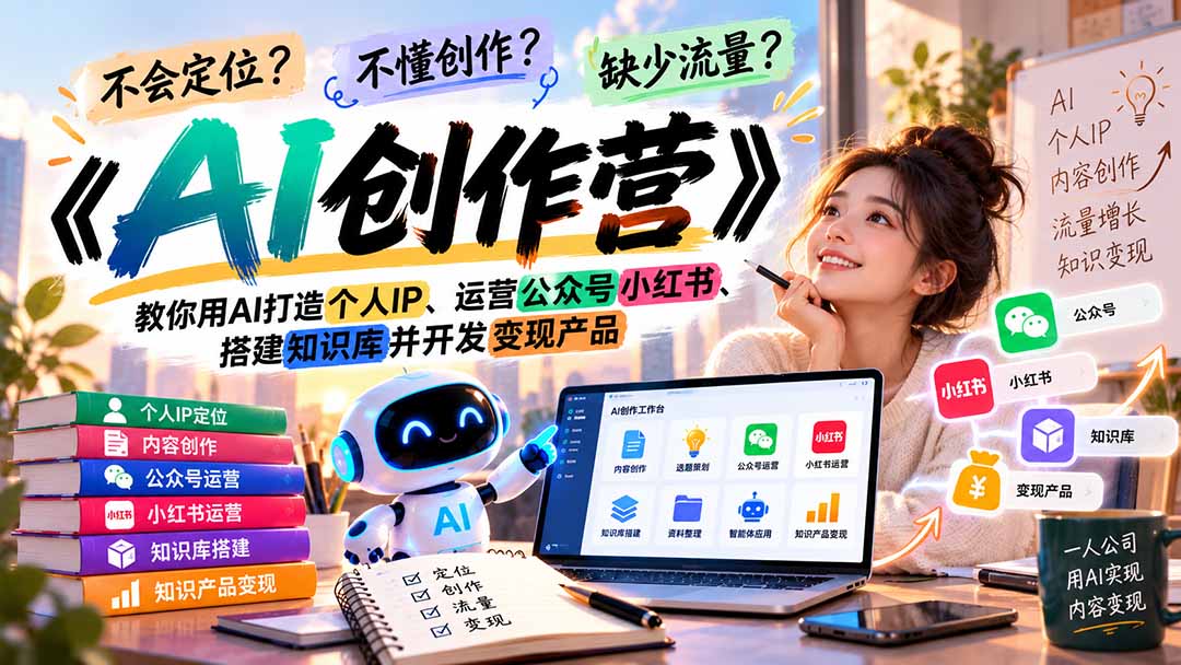 不会定位、不懂创作、缺少流量？《AI创作营》教你用AI打造个人IP、运营公众号小红书、搭建知识库并开发变现产品-MFXUI中国站