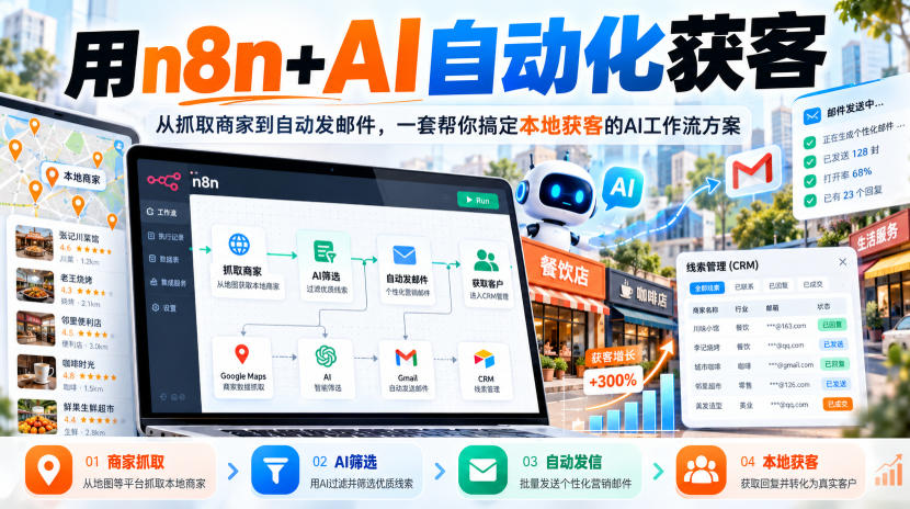 【无水印】用n8n+AI自动化获客，从抓取商家到自动发邮件，一套帮你搞定本地获客的AI工作流方案【原创双语字幕】-MFXUI中国站