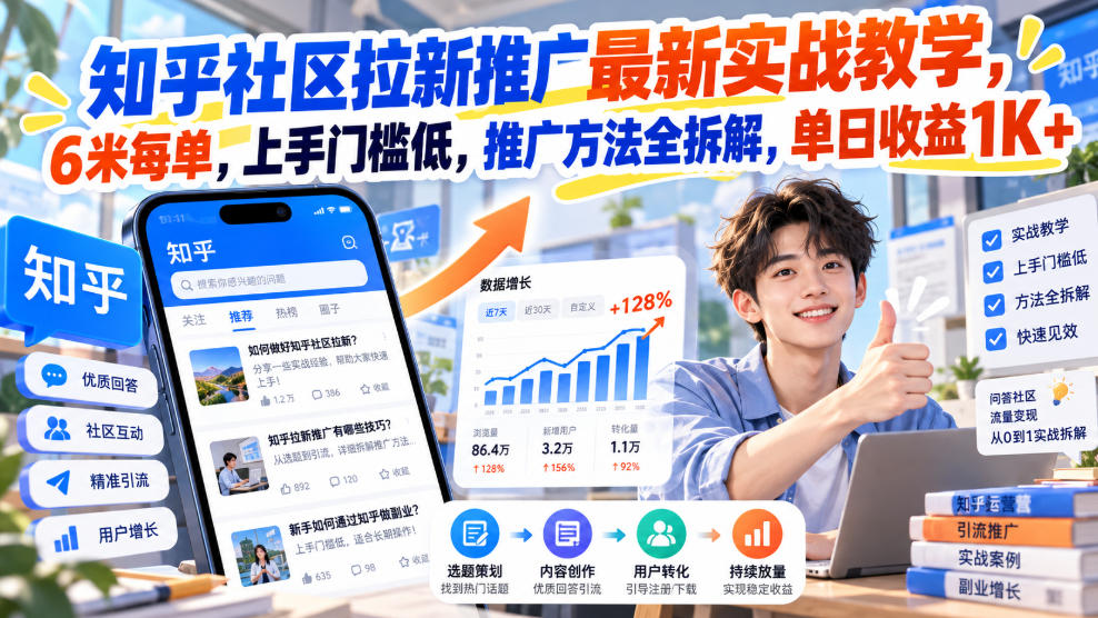 知乎社区拉新推广最新实战教学，6米每单，上手门槛低，推广方法全拆解，单日收益1K+！(更新1021)-MFXUI中国站