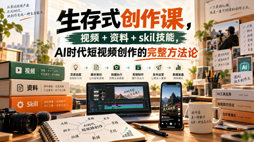 生存式创作课,视频+资料+skil技能,ai时代短视频创作的完整方法论-MFXUI中国站