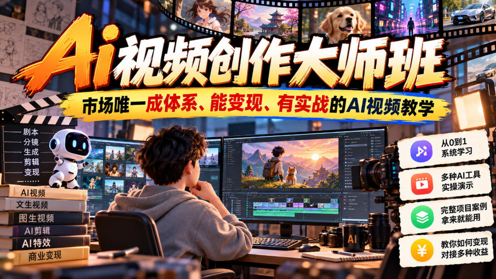 Ai视频创作大师班，市场唯一成体系、能变现、有实战的AI视频教学(更新2026)-MFXUI中国站