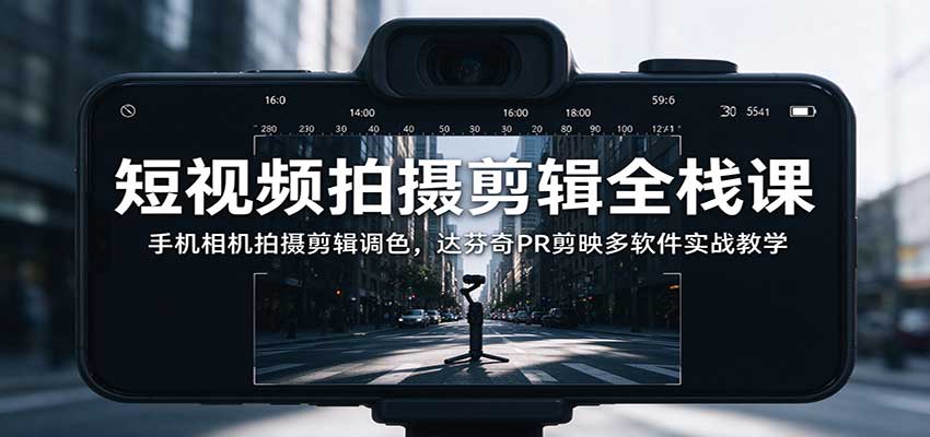 短视频拍摄剪辑全栈课：手机相机拍摄剪辑调色，达芬奇PR剪映多软件实战教学-MFXUI中国站