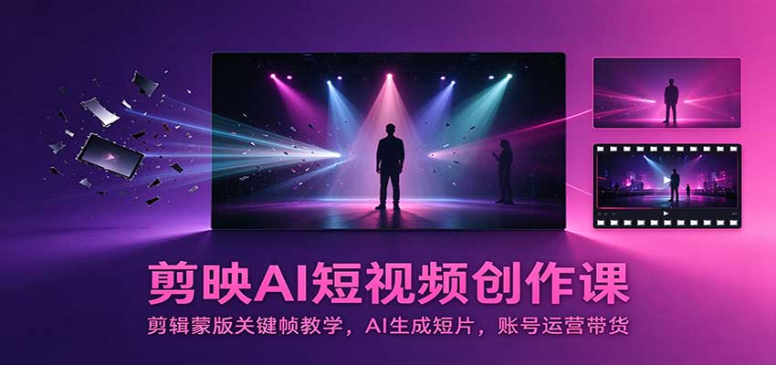 剪映AI短视频创作课：剪辑蒙版关键帧教学，AI生成短片，账号运营带货-MFXUI中国站