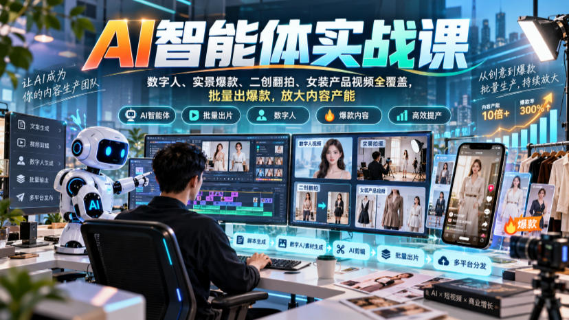 AI智能体实战课,数字人、实景爆款、二创翻拍、女装产品视频全覆盖,批量出爆款,放大内容产能-MFXUI中国站