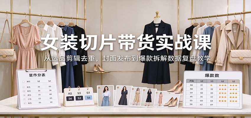 女装切片带货实战课：从选品剪辑去重，封面发布到爆款拆解数据复盘教学-MFXUI中国站