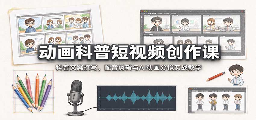 动画科普短视频创作课：科普文案撰写，配音剪辑与AI动画分镜实战教学-MFXUI中国站