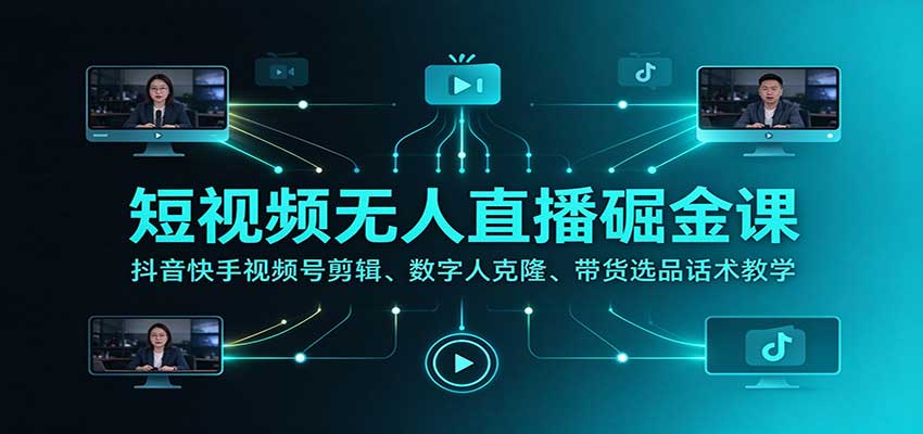 短视频无人直播掘金课：抖音快手视频号剪辑、数字人克隆、带货选品话术教学-MFXUI中国站