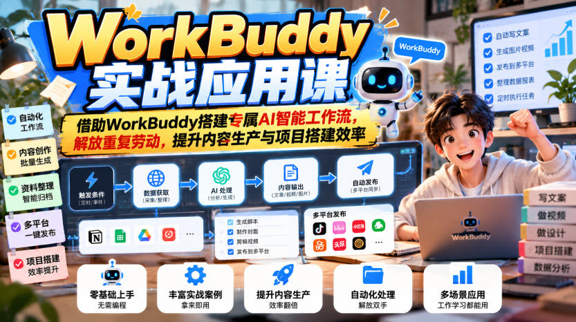 WorkBuddy实战应用课，借助WorkBuddy搭建专属AI智能工作流，解放重复劳动，提升内容生产与项目搭建效率-MFXUI中国站