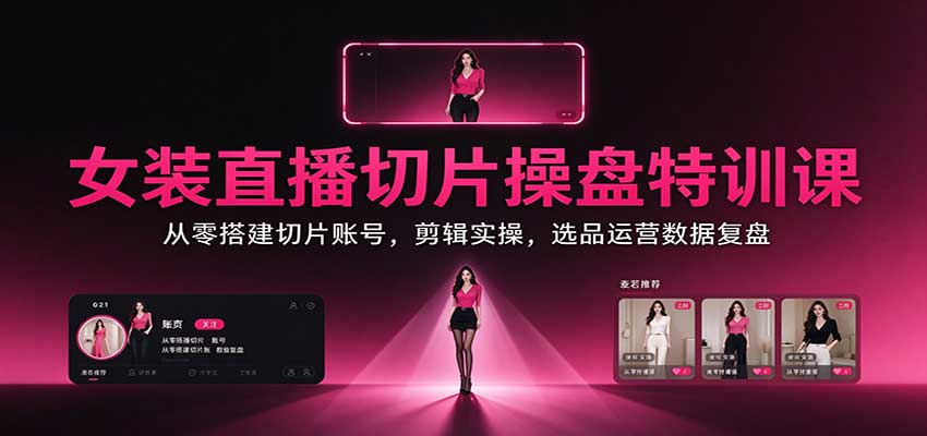 女装直播切片操盘特训课：从零搭建切片账号，剪辑实操，选品运营数据复盘-MFXUI中国站