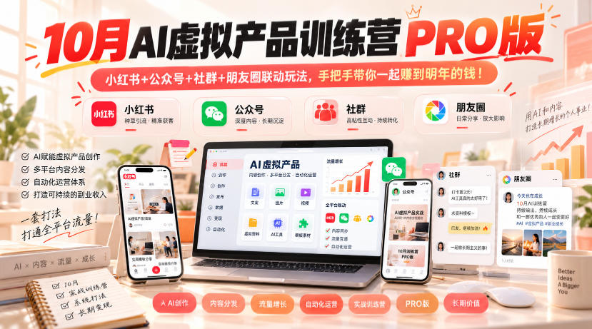 10月AI虚拟产品训练营PRO版，小红书+公众号+社群+朋友圈联动玩法，手把手带你一起赚到明年的钱！(更新1024)-MFXUI中国站