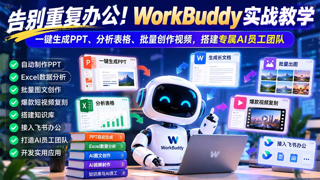告别重复办公！WorkBuddy实战教学：一键生成PPT、分析表格、批量创作视频，搭建专属AI员工团队-MFXUI中国站