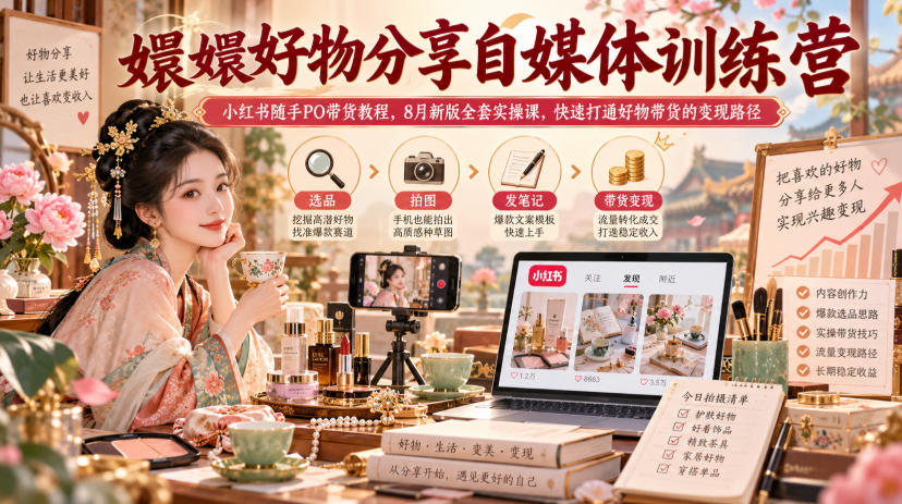 嬛嬛好物分享自媒体训练营｜小红书随手PO带货教程，8月新版全套实操课，快速打通好物带货的变现路径-MFXUI中国站
