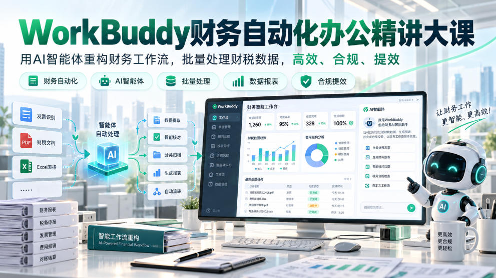 WorkBuddy财务自动化办公精讲大课，用AI智能体重构财务工作流，批量处理财税数据，高效、合规、提效-MFXUI中国站
