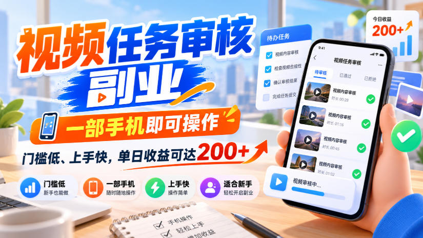 视频任务审核副业，一部手机即可操作，门槛低、上手快，单日收益可达200+【揭秘】-MFXUI中国站